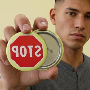 POTS - STOP Sign Distortion Pin Button- Backrooms Inspired (Fan Art)