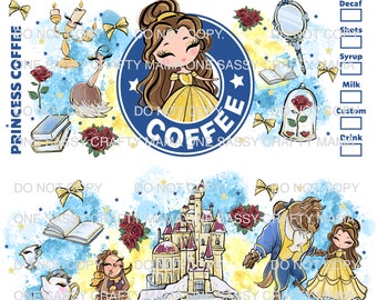 Coffee | Princess Tumbler Wrap | 20oz Tumbler Wrap |  Princess PNG | Fairy Tale Princess | Tumbler png | Download png