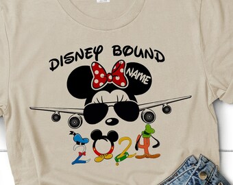 Disney Bound 2024-skjortor, Disney Airplane-skjorta, Disney Bound matchande skjortor, Disney-skjorta med eget namn, Minnie Mickey Airplane DL126