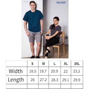 May include: Unisex t-shirt size guide with a chart showing width and length measurements in inches for sizes S, M, L, XL, and 2XL. The chart is on a white background with black text. The text "All Measurements in Inches" is below the chart. The text "Care Instructions: Do not bleach. Tumble dry low." is below the text "All Measurements in Inches".