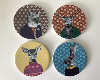 NEW After Dark Woodland Creatures Ceramic Drink Coasters - Kitchen - Gift