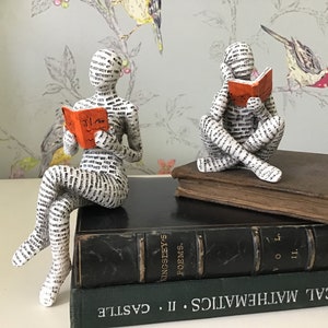 2 x READING ORNAMENTS - New - Two Woman Figurines - Book People - Reading Women - Shelf Ornament - Shelf Sitter - Book Worm - Boxed - Gift