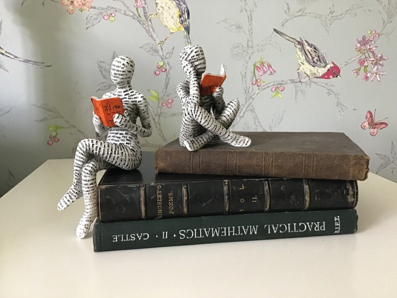 2 x READING ORNAMENTS New Two Woman Figurines Book People Reading Women Shelf Ornament Shelf Sitter Book Worm Boxed Gift image 7