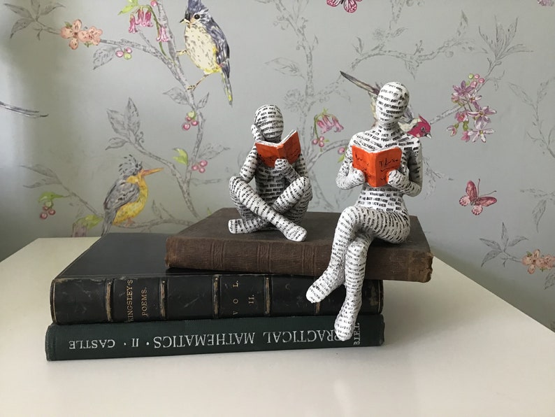 2 x READING ORNAMENTS New Two Woman Figurines Book People Reading Women Shelf Ornament Shelf Sitter Book Worm Boxed Gift image 4