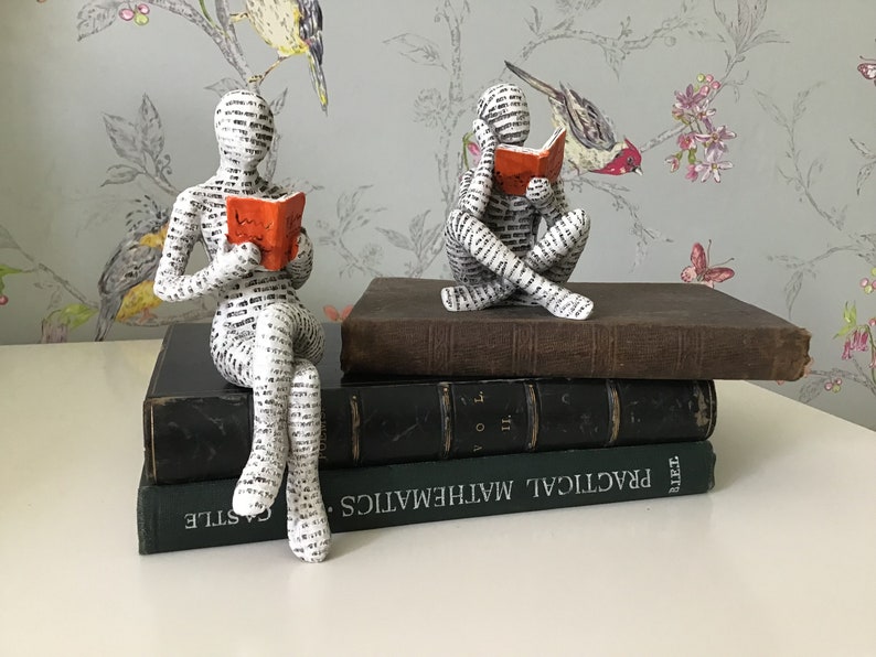 2 x READING ORNAMENTS New Two Woman Figurines Book People Reading Women Shelf Ornament Shelf Sitter Book Worm Boxed Gift image 5
