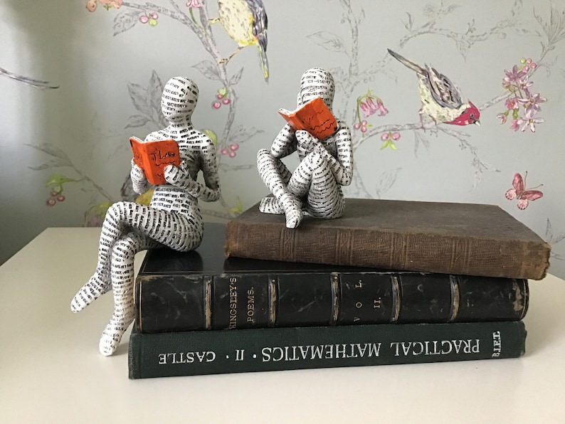 2 x READING ORNAMENTS New Two Woman Figurines Book People Reading Women Shelf Ornament Shelf Sitter Book Worm Boxed Gift image 9