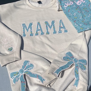 mama keepsake sweater with bows, mama keepsake, embroidered mama, baby clothes keepsake, baby outfit keepsake