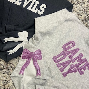 bow sweatshirt, viral side bow sweater, glitter bow, mama sweater, personalized sweater, bow crewneck, custom bow sweater image 2