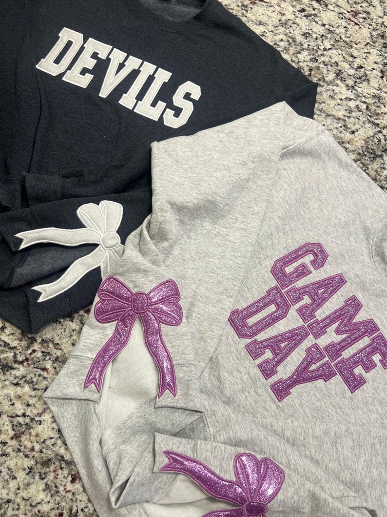 bow sweatshirt, viral side bow sweater, glitter bow, mama sweater, personalized sweater, bow crewneck, custom bow sweater image 2