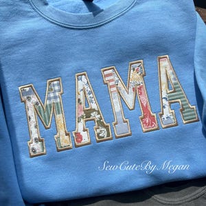 faux patchwork sweater, patchwork mama sweater, mama embroidered sweater, mama tshirt, gift for mom, floral embroidery