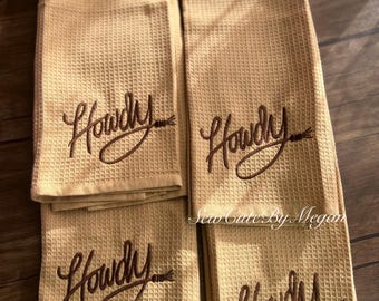 howdy kitchen towel, western embroidered towel