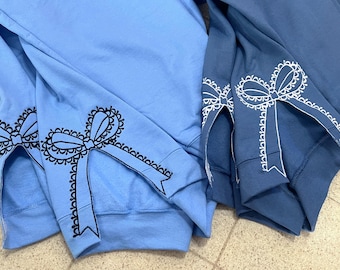 side bow sweater, lacy side bows, mama bow sweater, viral bow sweatshirt, sweater with bows, bow applique, bow embroidered sweater