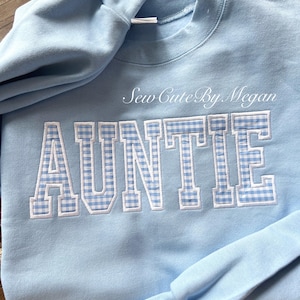 auntie embroidered sweater with gingham fabric