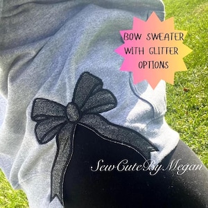 bow sweatshirt, viral side bow sweater, glitter bow, mama sweater, personalized sweater, bow crewneck, custom bow sweater image 1
