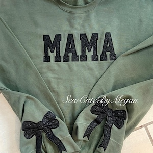 bow sweatshirt, viral side bow sweater, glitter bow, mama sweater, personalized sweater, bow crewneck, custom bow sweater image 8