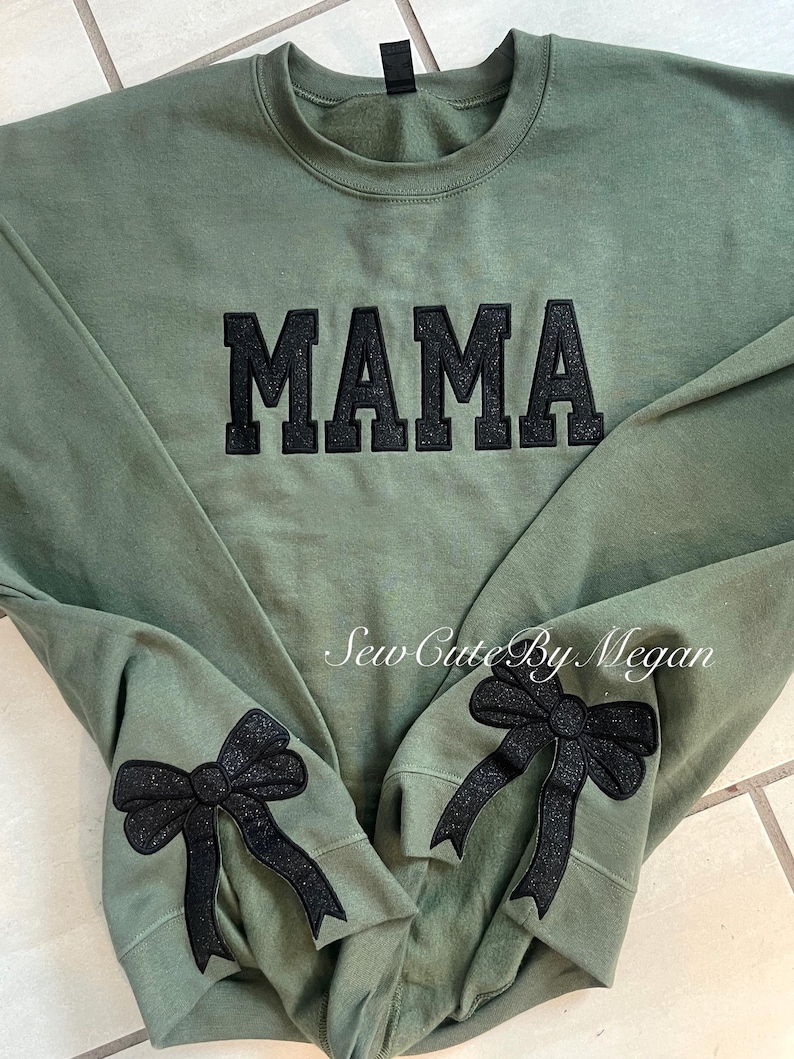 bow sweatshirt, viral side bow sweater, glitter bow, mama sweater, personalized sweater, bow crewneck, custom bow sweater image 8