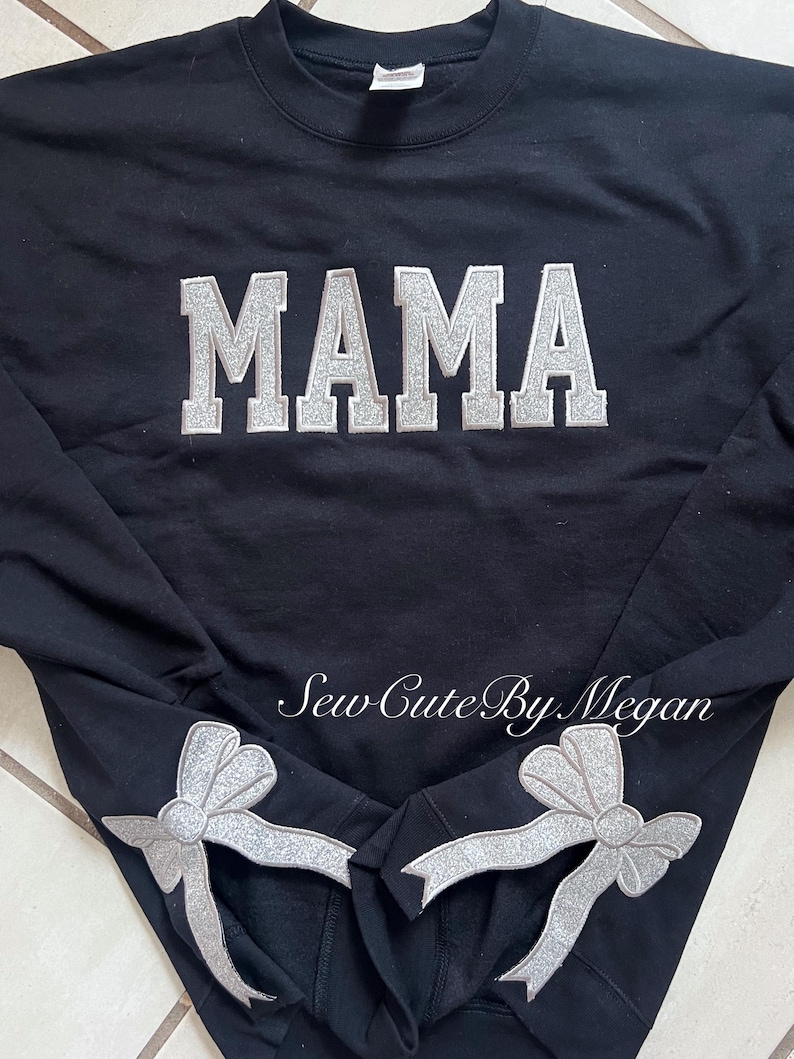 bow sweatshirt, viral side bow sweater, glitter bow, mama sweater, personalized sweater, bow crewneck, custom bow sweater image 10
