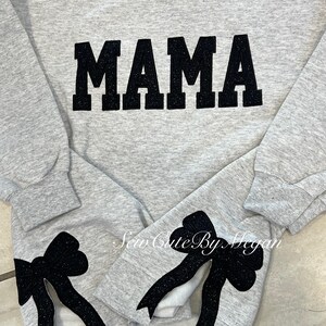 bow sweatshirt, viral side bow sweater, glitter bow, mama sweater, personalized sweater, bow crewneck, custom bow sweater image 9