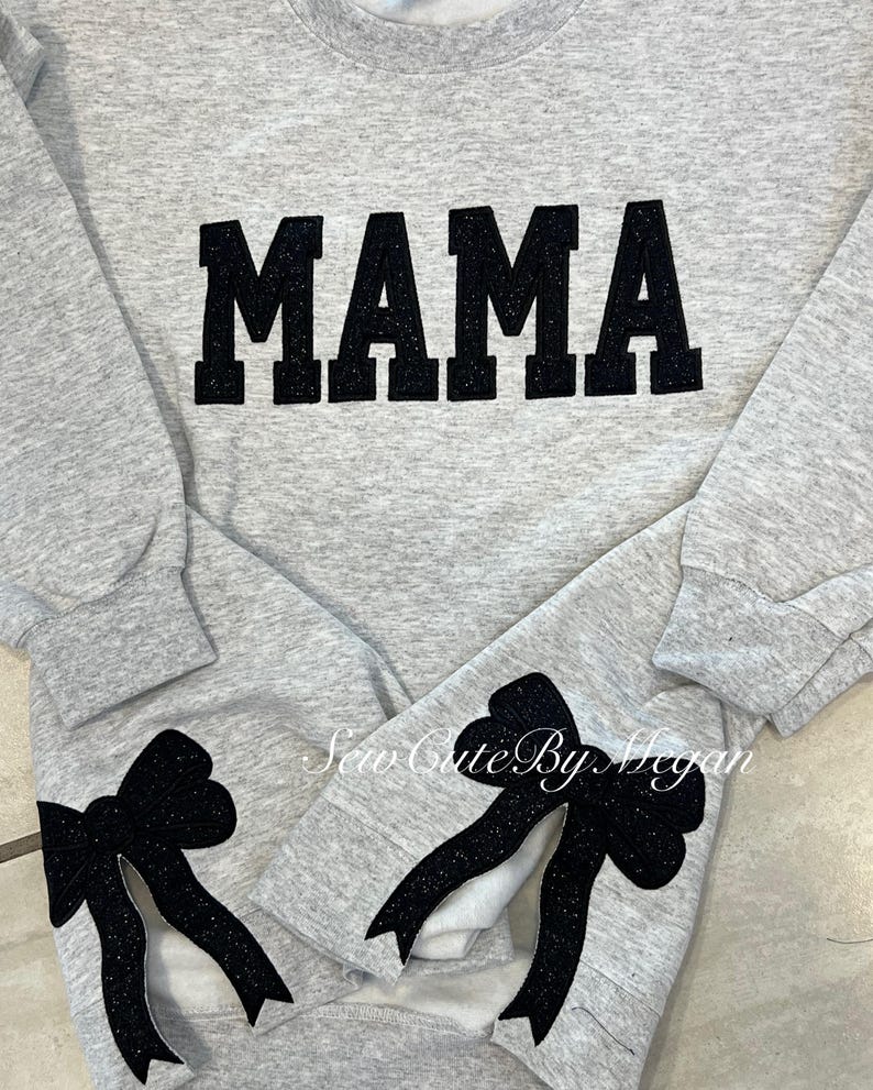 bow sweatshirt, viral side bow sweater, glitter bow, mama sweater, personalized sweater, bow crewneck, custom bow sweater image 9