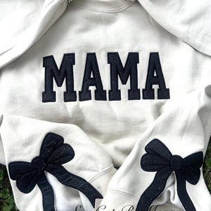 bow sweatshirt, viral side bow sweater, glitter bow, mama sweater, personalized sweater, bow crewneck, custom bow sweater image 3