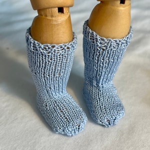 Bleuette Hand Knit Knee Socks - A Knitted Pair of Blue Knee Socks for Bleuette, 11&quot; Doll (Listing is only for Socks, NOT Doll)