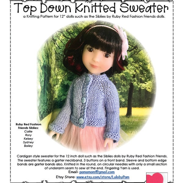 Siblie Doll by Ruby Red Fashion Friends Top Down Knitted Cardigan Sweater Pattern
