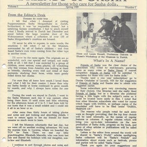 Friends of Sasha Newsletter - Spring 1989, Summer 1989- PreOwned