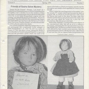 Friends of Sasha Newsletters - Spring 1994, Summer 1994, Fall 1994- PreOwned