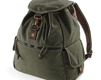 Vintage Canvas Backpack Rucksack, Desert Canvas Rucksack in Farbe military green