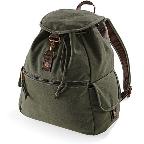 Vintage Canvas Backpack Rucksack, Desert Canvas Rucksack in Farbe military green