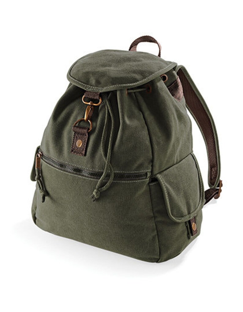 Vintage Canvas Backpack Rucksack, Desert Canvas Rucksack in Farbe military green afbeelding 1