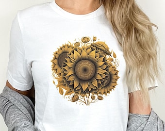 Camisa de girasol, camisa botánica, camisa floral, camiseta de mujer, colores cómodos, regalo para ella, camiseta de flores, regalo para mujeres, camiseta gráfica