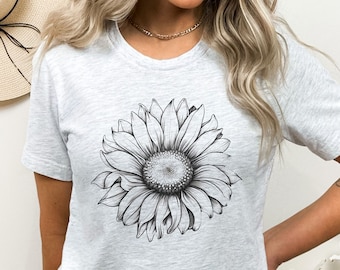 Camisa de girasol, Camisas de mujer, Camisa botánica, Camisa floral, Camisa de flores, Camiseta de mujer, Regalo para ella, Camisa de jardín, Camiseta gráfica