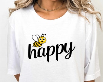 Biene glücklich Shirt, Sommer Shirt, lustiges T-Shirt, Grafik Tee, Geschenk für ihn sie, lustiges Tshirt, Herren Damen Shirt, lustiges Shirt, lustiger Spruch