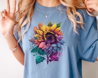 Sunflower Shirt, Botanical Shirt, Floral Shirt, Women&#39;s T-Shirt, Comfort Colors, Gift For Her, Flower T-Shirt, Gift For Women, Graph
