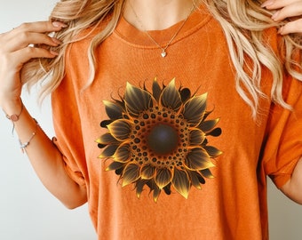 Black Fire Sunflower Shirt, Botanical Shirt, Floral Shirt, Women's Shirt, Comfort Colors, Gift For Her, Flower T-Shirt, Cute Gift For Woman