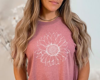 Camisa de girasol, camisas de mujer, camisa botánica, camisa floral, camisa de flores, camiseta de mujer, regalo para ella, camisa de jardín, camiseta gráfica