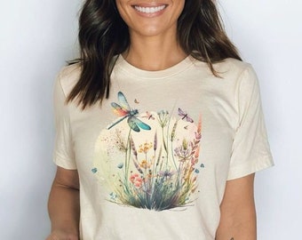 Wildflowers & Dragonflies T-Shirt, Wildflowers Shirt, Floral Shirt, Botanical Shirt, Flower Tshirt, Womens Shirt, Gift For Women, Spring Tee