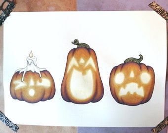 3 Glowing Pumpkins original piece