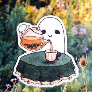 Pegatina de fantasma sirviendo té