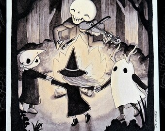 Dance Macabre Digital Print | Creepy Cute Printable Wall Art | Spooky Cute Download by Marcie Driessen