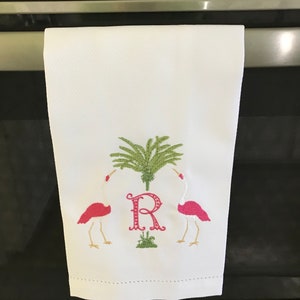 Towel, Embroidered, Personalized, Cranes, Palm Tree
