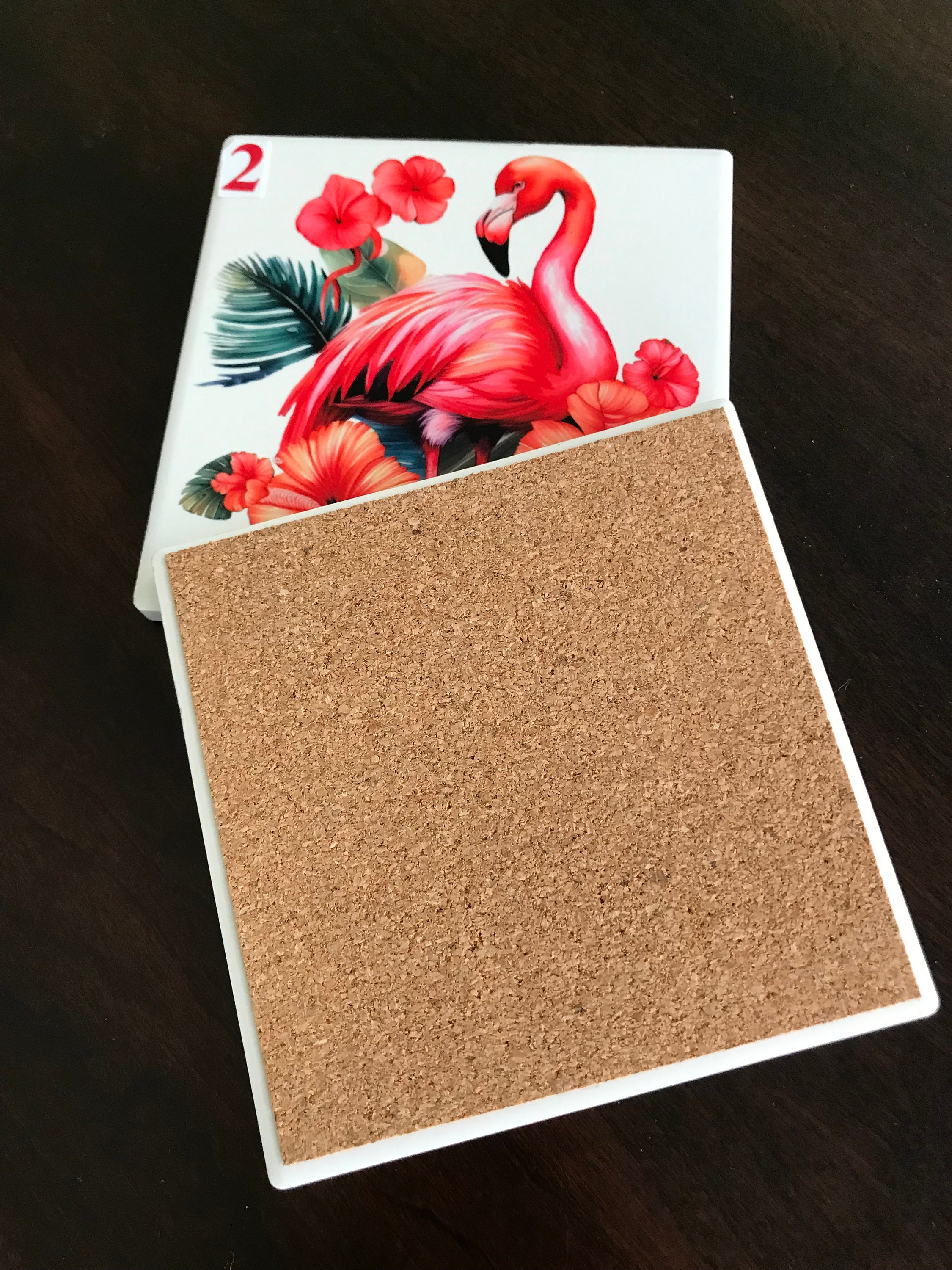 Ceramic Coasters Flamingos Sublimated Cork Underside Etsy