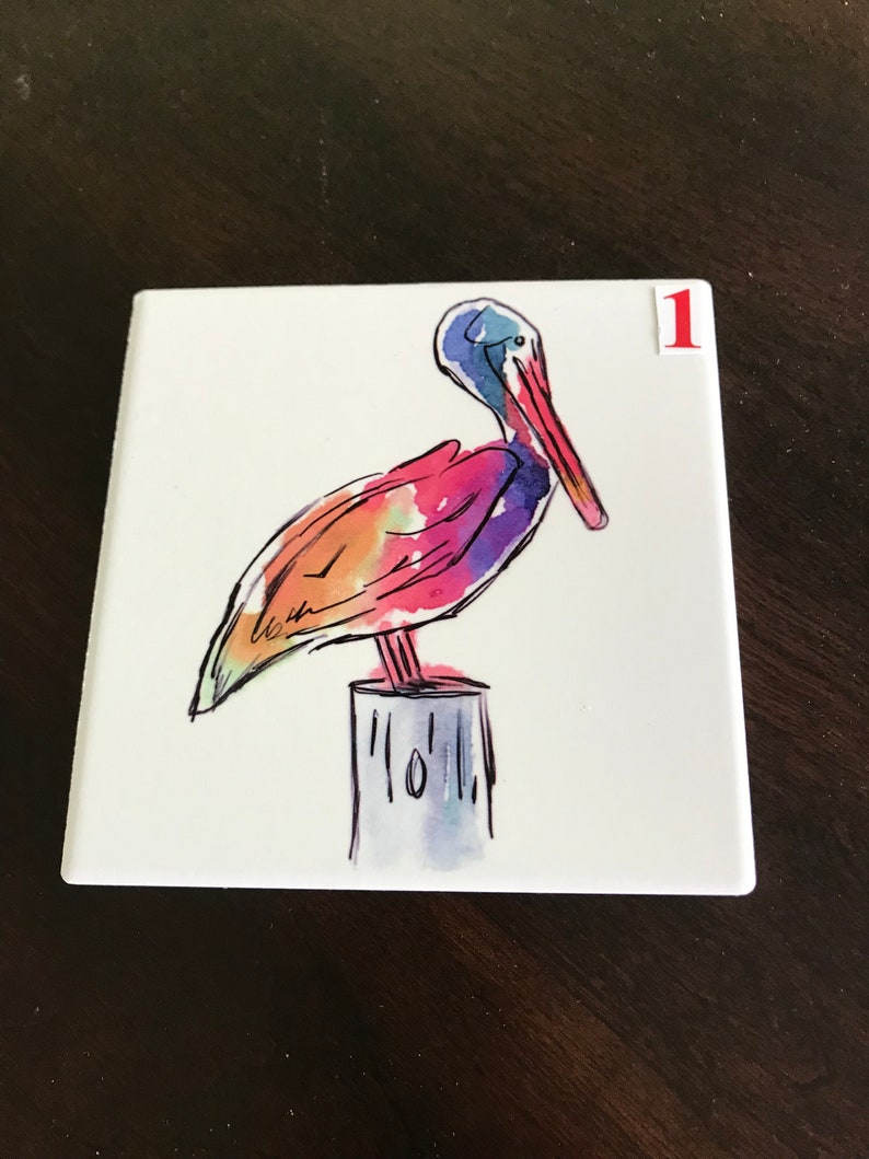 Coasters, Ceramic, Pelicans, Sea Life, Sublimated Design, Great Gift, Stylish Home Accessory, Colorful image 2