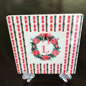 Ceramic Coasters, Personalized, Chinoiserie, Wreath, Red