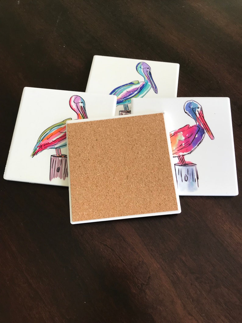 Coasters, Ceramic, Pelicans, Sea Life, Sublimated Design, Great Gift, Stylish Home Accessory, Colorful image 6