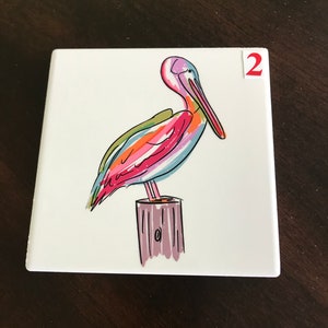 Coasters, Ceramic, Pelicans, Sea Life, Sublimated Design, Great Gift, Stylish Home Accessory, Colorful image 3