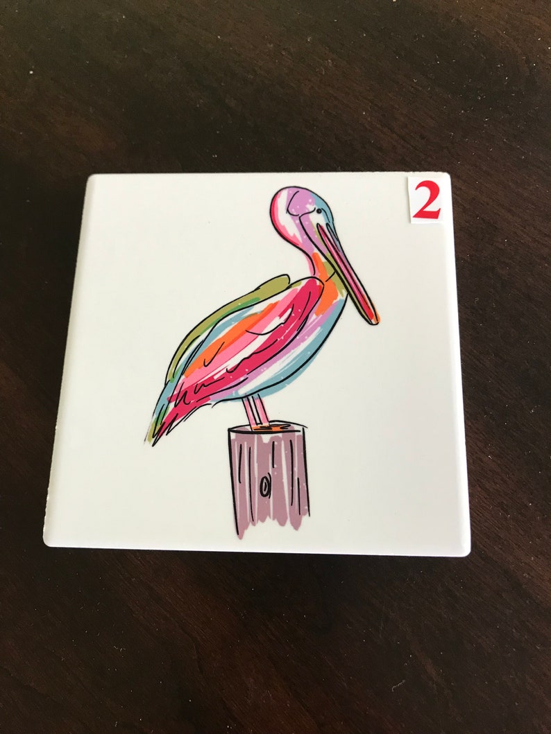 Coasters, Ceramic, Pelicans, Sea Life, Sublimated Design, Great Gift, Stylish Home Accessory, Colorful image 3