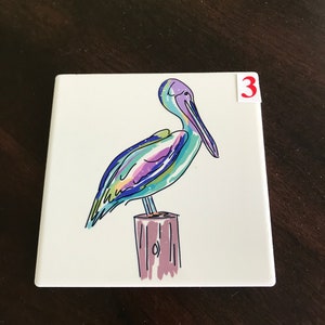 Coasters, Ceramic, Pelicans, Sea Life, Sublimated Design, Great Gift, Stylish Home Accessory, Colorful image 4