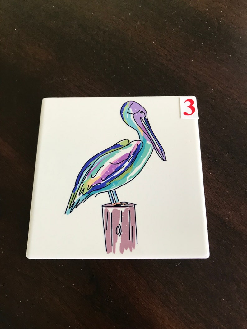 Coasters, Ceramic, Pelicans, Sea Life, Sublimated Design, Great Gift, Stylish Home Accessory, Colorful image 4